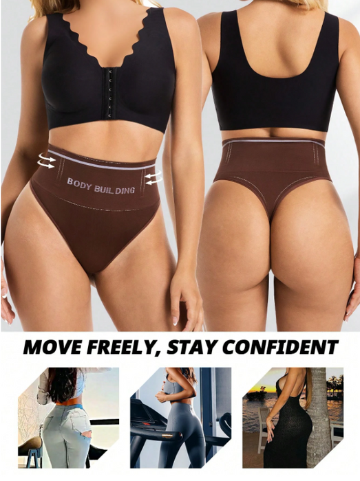 Women Seamless High-Rise Tummy Control Shapewear Thong Black