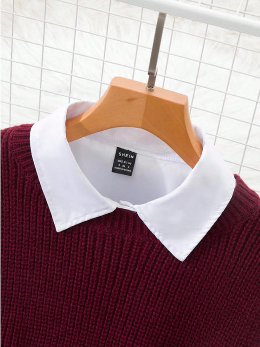 Women’s 2-Piece Layered Outfit Lantern Sleeve Blouse & Knit Vest Set