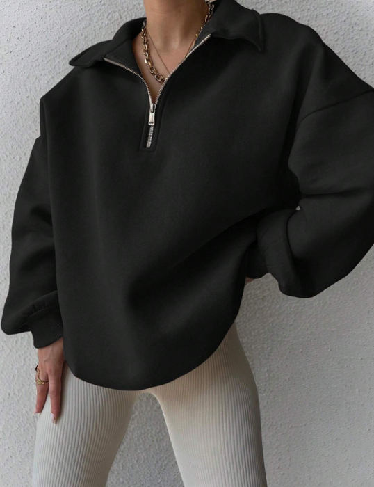 Women’s Zip-Up Long Sleeve Sweatshirt Classic Plain Casual Top