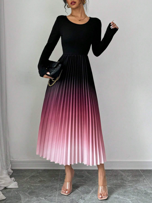 Women’s Elegant Ombre Maxi Dress Burnout Pleated Design