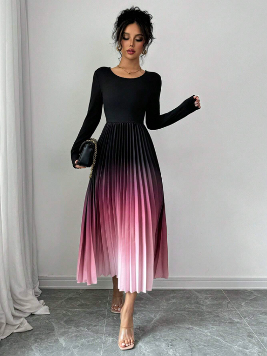Women’s Elegant Ombre Maxi Dress Burnout Pleated Design
