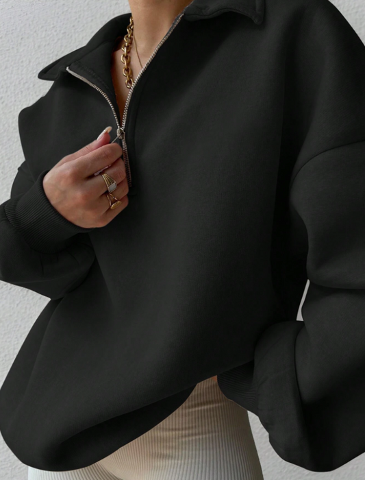 Women’s Zip-Up Long Sleeve Sweatshirt Classic Plain Casual Top