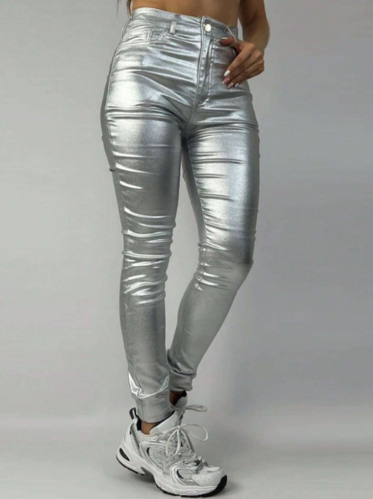 A High Waist PU Leather Skinny Pant