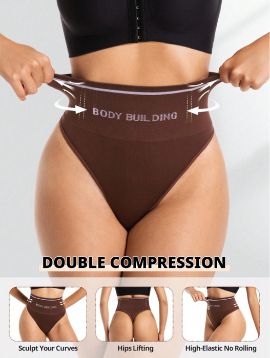 Women Seamless High-Rise Tummy Control Shapewear Thong Black
