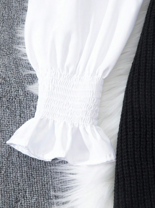 Women’s 2-Piece Layered Outfit Lantern Sleeve Blouse & Knit Vest Set