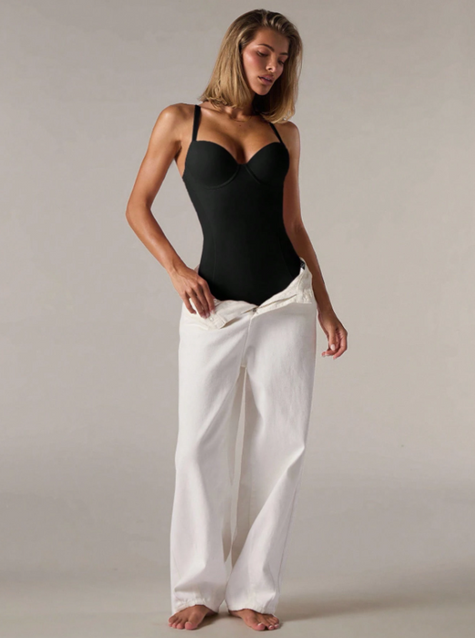 Women Tight-Fit Bodysuit Solid Colour & Body Shaping