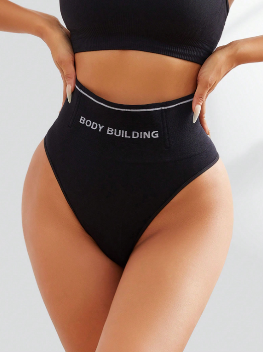 Women Seamless High-Rise Tummy Control Shapewear Thong Black