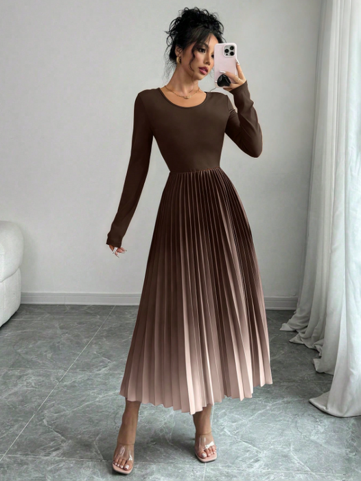 Women’s Elegant Ombre Maxi Dress Burnout Pleated Design