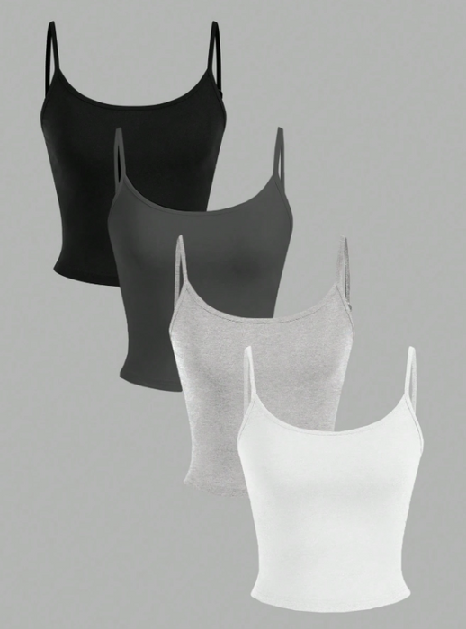 4pcs Women's Cropped Tight Fit Casual Tank Tops