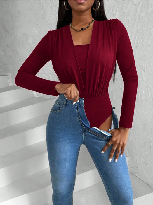 Women’s 2-in-1 Long Sleeve Fashion Bodysuit