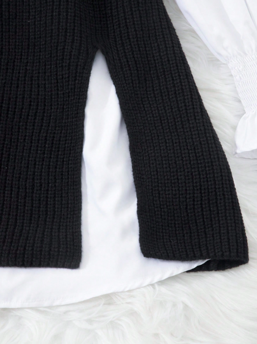 Women’s 2-Piece Layered Outfit Lantern Sleeve Blouse & Knit Vest Set