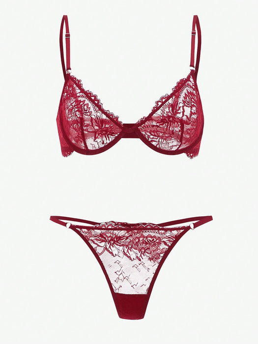 Eyelash Lace Underwire Bra & Panty Lingerie Set