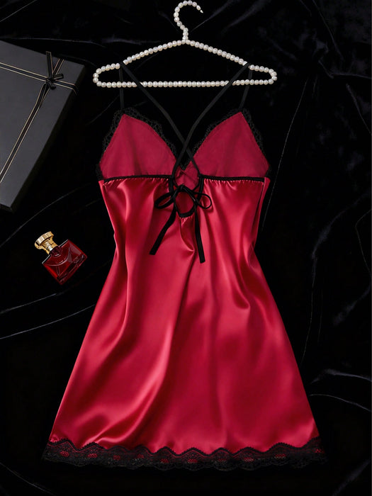 Romantic Lace Trim V-Neck Sleep Dress with High Slit Lingerie