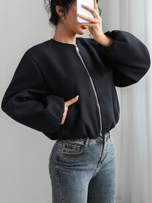 Women’s Cropped Bomber Jacket Varsity Aviator Autumn Winter Coat UK