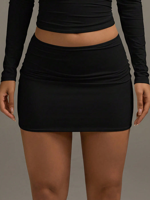 Women Solid Color Pleated Bodycon Skirt