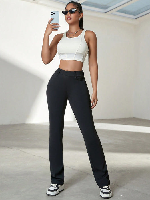 High Stretch Slim Pocket Design Straight Leg Pant
