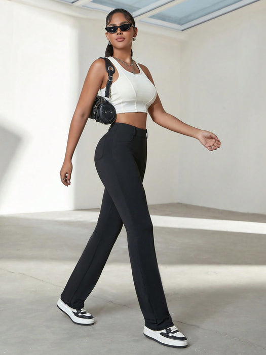 High Stretch Slim Pocket Design Straight Leg Pant