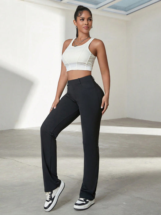 High Stretch Slim Pocket Design Straight Leg Pant